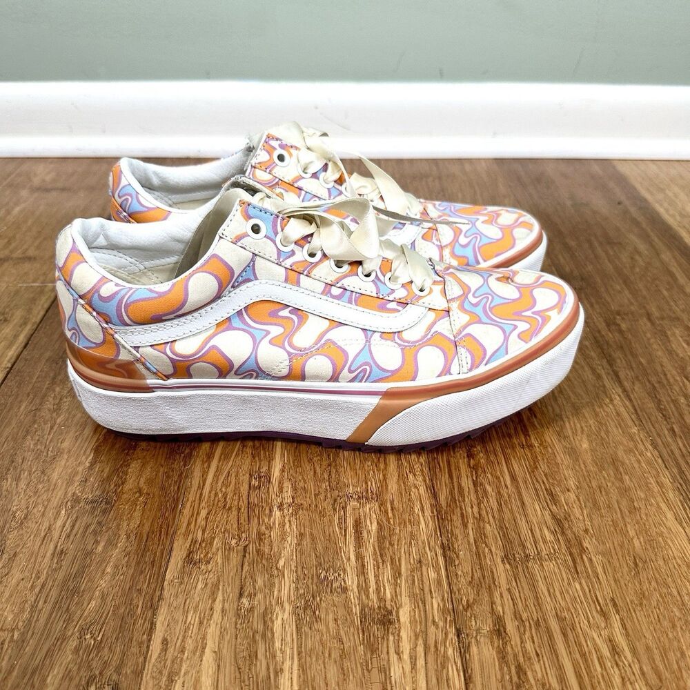 Vans Old Skool Platform Shoes M8.5 W10 Stacked UV Ink Ribbon Psychedelic Swirl